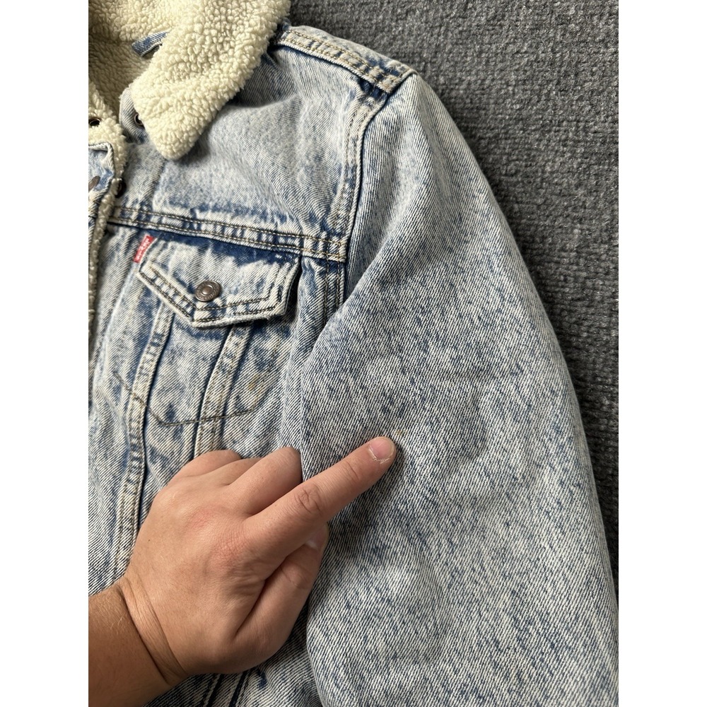 Womens Sherpa Lined Levi's Premium Denim Trucker Jacket Blue, Size S - Picture 11 of 11